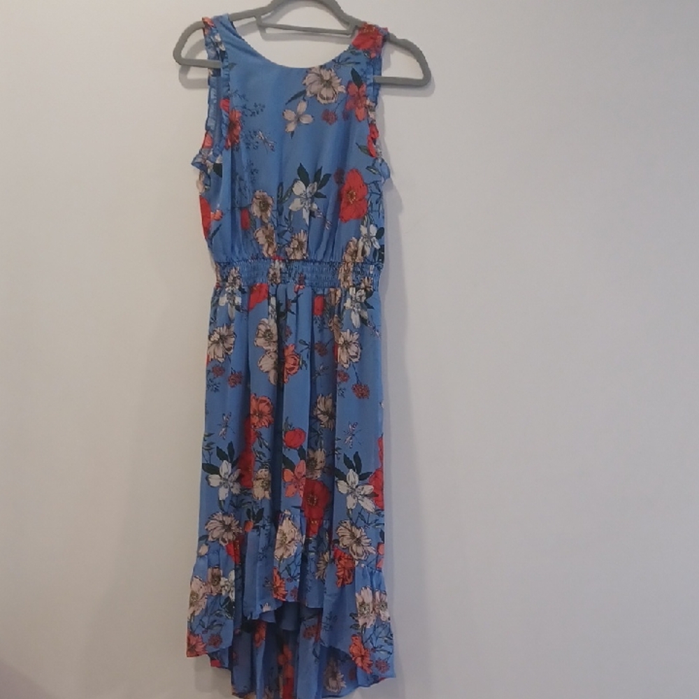 Floral Sleeveless High-Low Dress in Sky Blue